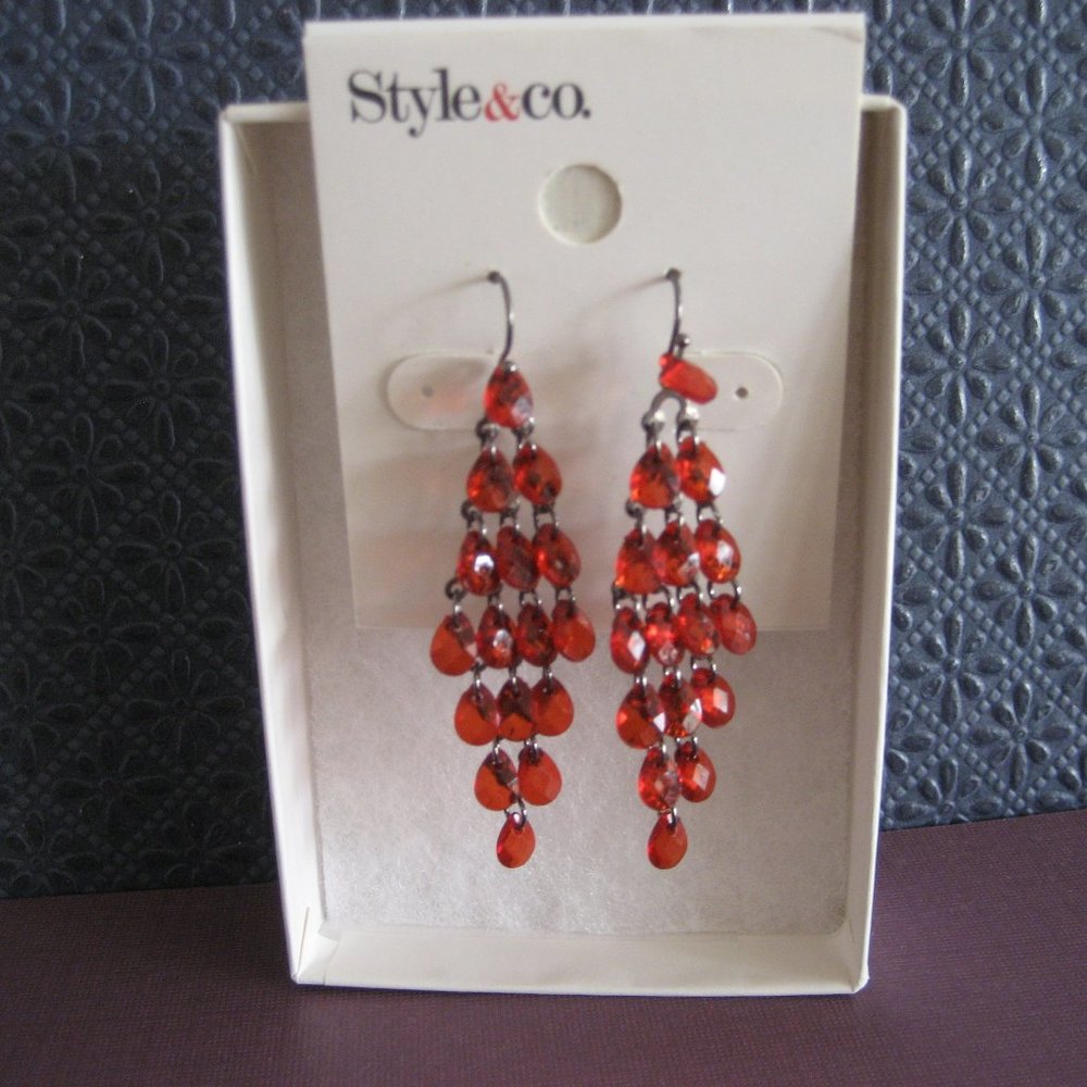 Style & Co. Red Crystal Beaded Chandelier Earrings